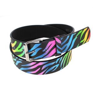 CTM Women's Rainbow Zebra Belt with Roller Buckle